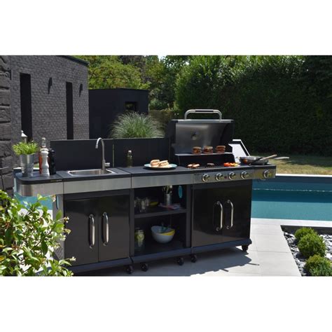 Cuisine été Barbecue gaz desserte évier Fidgi 4 brûleurs inox et 1