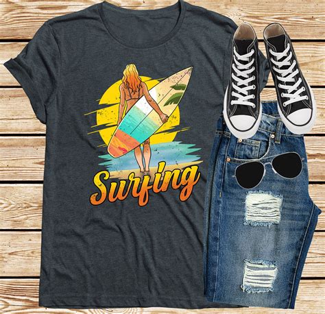 Surfer Girl Tshirt Vintage Surfing Shirt Surfboard Art Gift Etsy