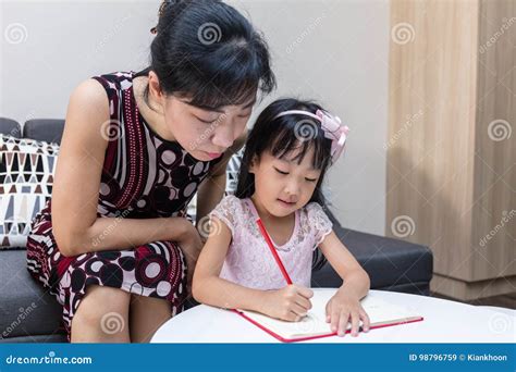 Mom Teaching Her Daughter To Drawing In Art Class Back To School And