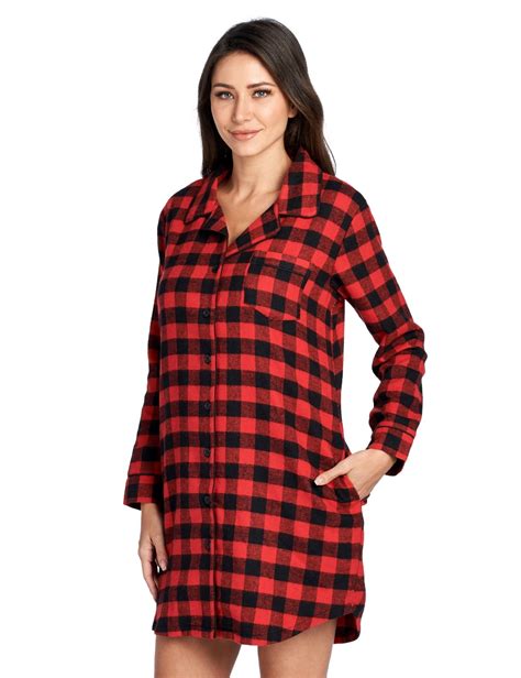 Ashford And Brooks Womens Flannel Plaid Long Lounge Shirt Sleep