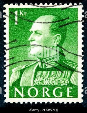 A Postage Stamp Printed In Norway Shows Portrait Of King Olav V Circa