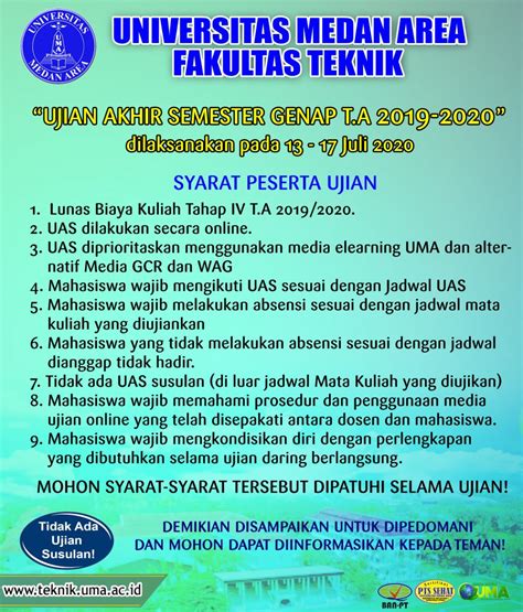 INFO UJIAN AKHIR SEMESTER UAS T A 2019 2020 FAKULTAS TEKNIK Jurusan