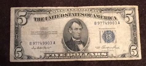 1953 Five Dollar Bill Blue Seal Note Randomly Hand Picked Vg Fine Free