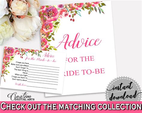 Navy Blush Floral Bridal Shower Advice Cards And Sign Printable Blue