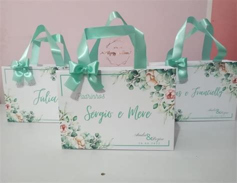 Sacola Para Convite Dos Padrinhos Verde Tiffany Casamento No Elo7