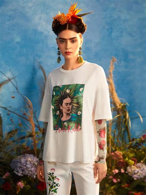 Frida Kahlo X SHEIN Figure Letter Graphic 2 In 1 Tee SHEIN USA