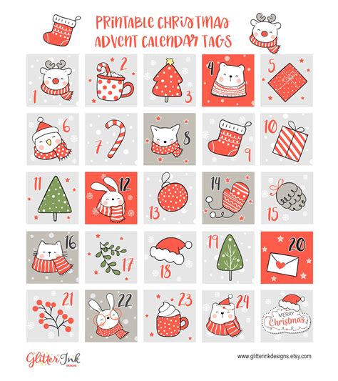 Printable Advent Calendar Tags Christmas Advent Calendar Etsy