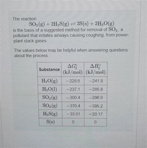 Solved The Reaction So2 G2h2 S G⇌3 S S2h2og Is The