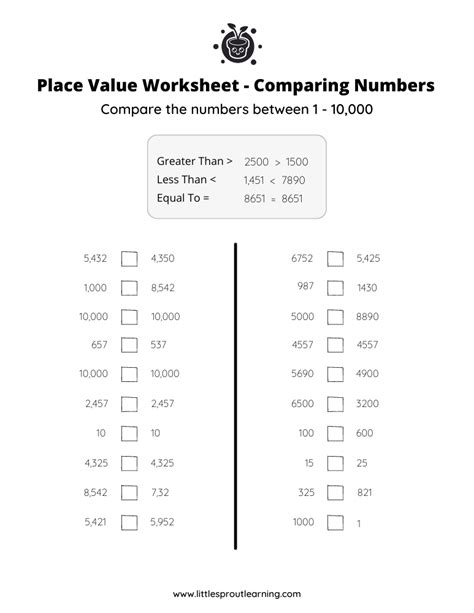 Place Values Worksheet Comparing Numbers Little Sprout Art