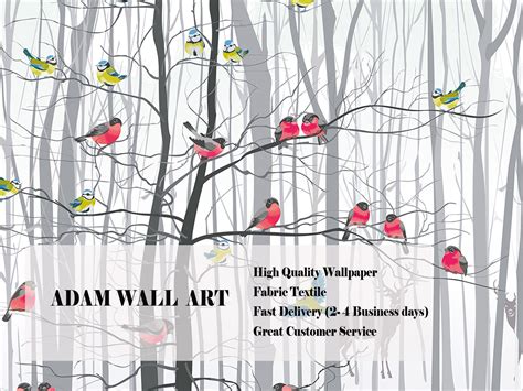 Bird Wallpaper Wall Mural of Trees and Deers Modern Home Decor For ...