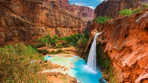 Havasu Falls Waterfall In The Grand Canyon Havasupai Indian