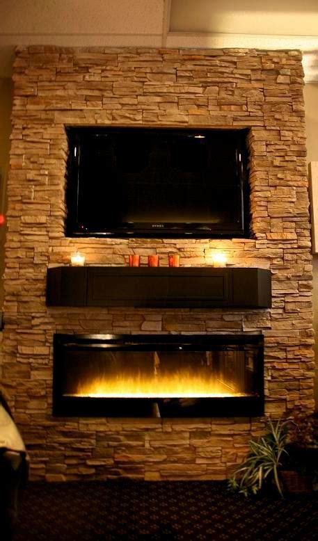 Stone wall with custom shelf – The Electric Fireplace Shop