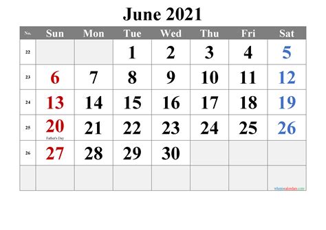 Free printable june 2021 calendar with holidays