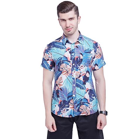 Men Shirts Summer Hawaiian Holiday Dress Turn Down Collar Short Sleeve