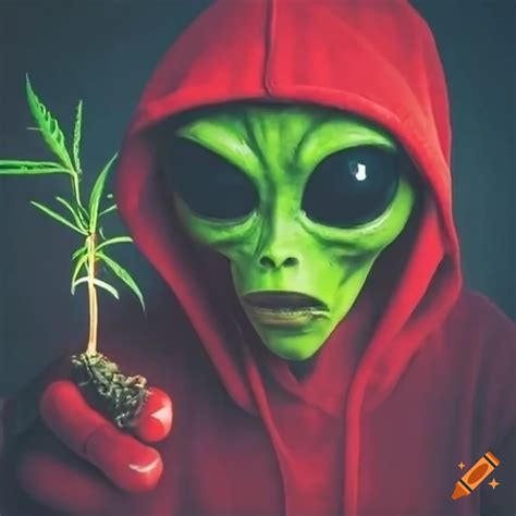 Alien With Cannabis Plant And Joint