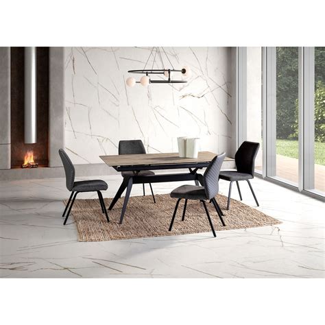 Mesa De Jantar Extens Vel De Cer Mica E Metal Natural E Preto