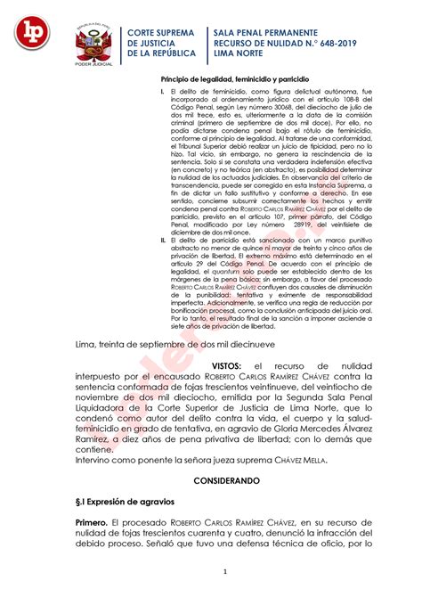 Recurso de Nulidad 648 2019 Lima Norte LP DE JUSTICIA DE LA REPÚBLICA