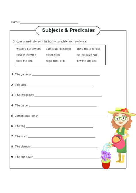 Subject And Predicate Worksheet For Grade 1