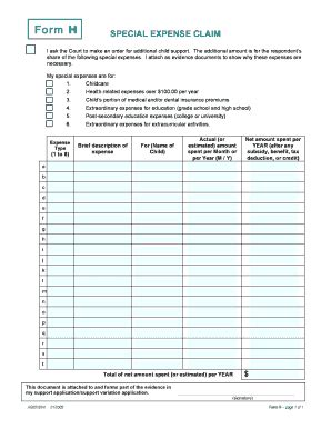 Fillable Online Isoforms Bc Form H Special Expense Claim