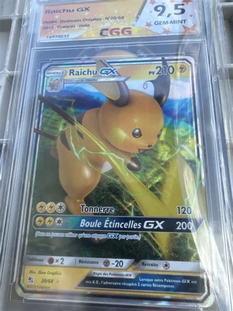 CARTE POKÉMON RAICHU Gradée CGG 9 5 GX 20 68 SL11 5 Destinées Occultes