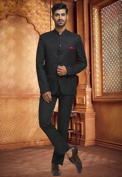 Buy Solid Color Terry Rayon Jodhpuri Suit In Black Online Mnb