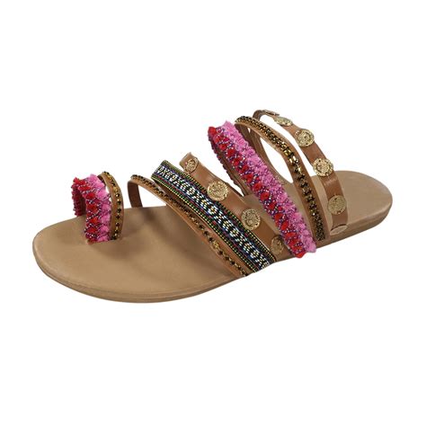 Kcodviy Bohemian Ethnic Style Shoe Female Flat Open Toe Sandals Flip