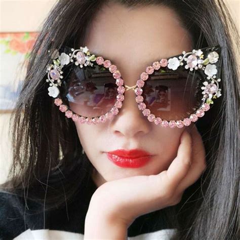 Luxury Pink Crystal Cat Eye Sunglasses