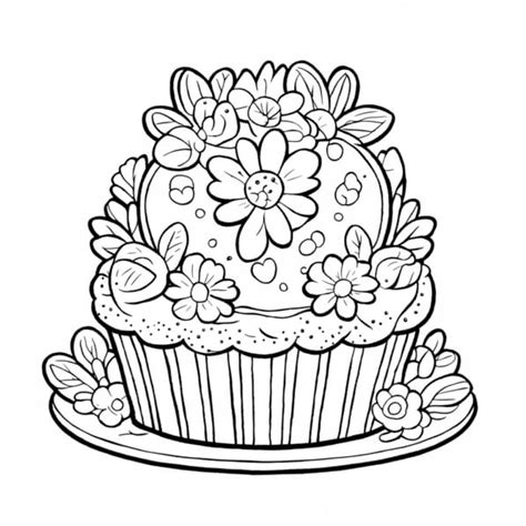 Descarga Página para colorear Cupcake con flores Coloring pages En