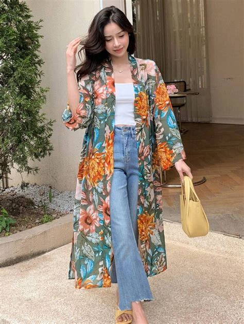 Dazy Floral Print Open Front Kimono Clothes For Women Womens Kimono