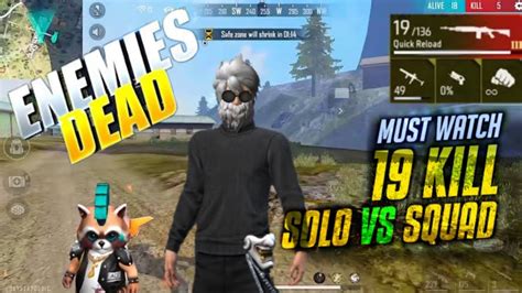 Free Fire Gameplay Video Solo Vs Squad 19 Kill Enemies Dead Booyha Video Youtube