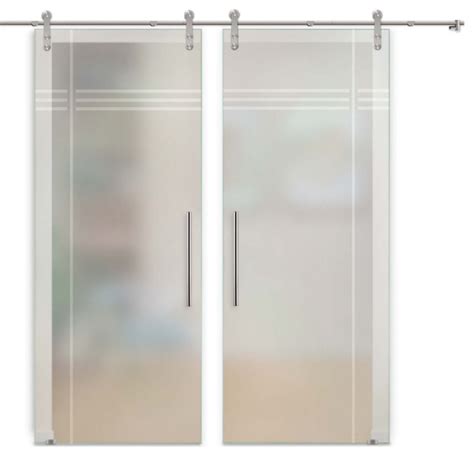 Double Sliding Glass Barn Door With Frosted Design V1000 2x30 X84 60 X84 Tropical