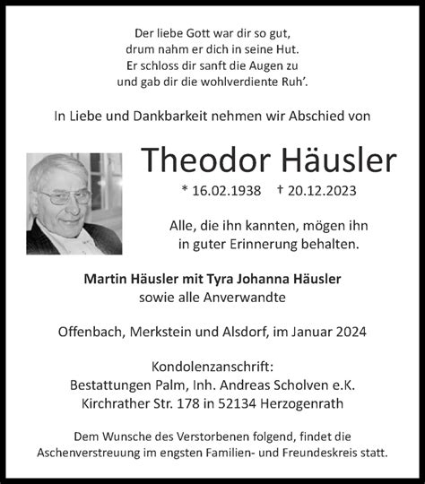 Traueranzeigen Von Theodor H Usler Aachen Gedenkt