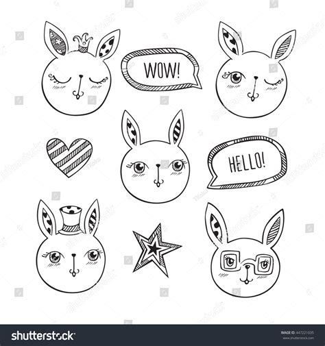 Set Hand Drawn Cute Rabbits Doodles Stock Vector Royalty Free