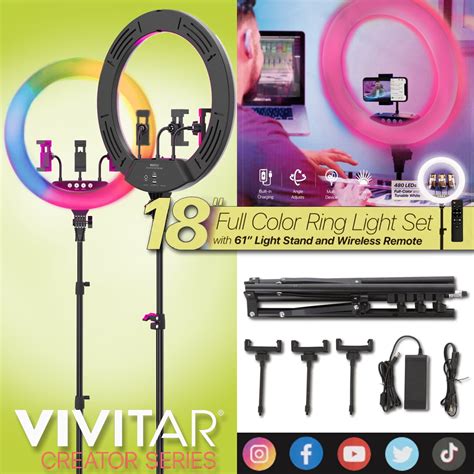 Vivitar 18 LED RGB Ring Light With Tripod Phone Holder USB Charging