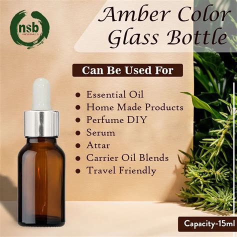 Nsb Herbals 18ml Amber Round Empty Glass Bottle Glass Dropper Gold