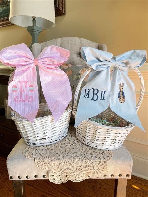 RESTOCKED Monogrammed Seersucker Easter Basket Bow Bunny Baskets