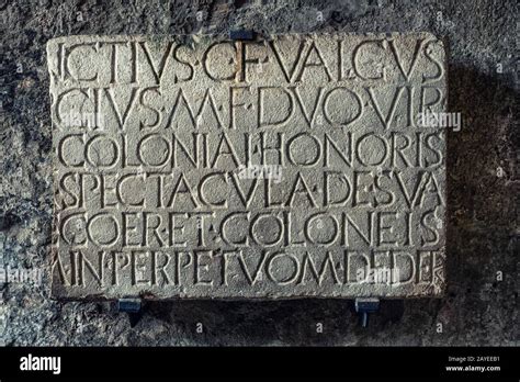 Ancient Latin Script Carved Into Marble At Pompeii Italy Stock Photo