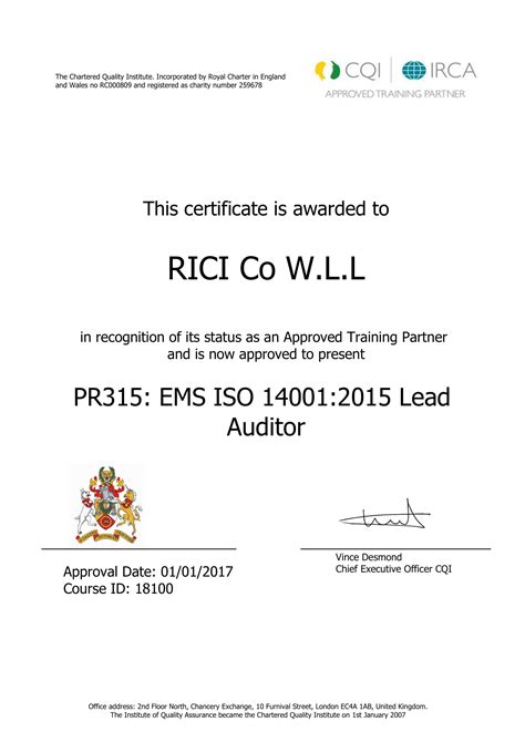 Iso Lead Auditor Training Course Rici