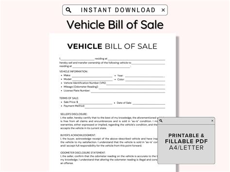 Fillable Vehicle Bill Of Sale Motor Vehicle Sale Contract Printable Vehicle Bill Of Sale Form