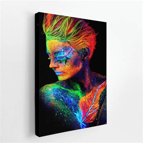 Mulher De Perfil Colorida Neon Quadro Canvas X Cm Elo