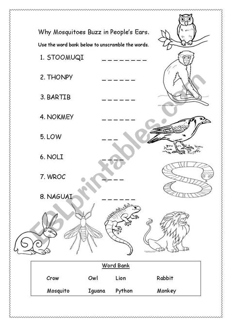 English Worksheets Why Mosquitoes Buzz In Peoples Ears