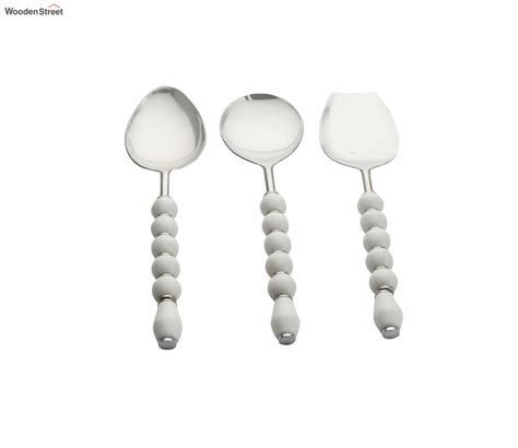 Buy Regal White Beads Stainless Steel Serving Spoons Set Of 3 At 28