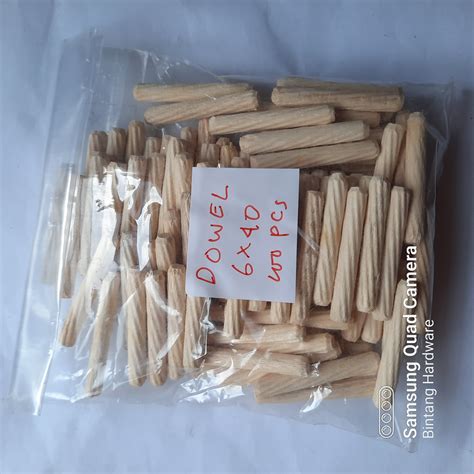 Jual Dowel Kayu Bulat Ulir Ukuran 6x40mm Isi 100Pcs Paku Pasak Kayu