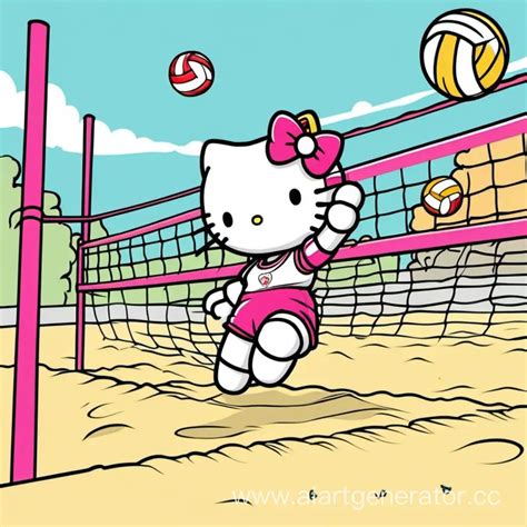 Adorable Hello Kitty Engages In Volleyball Fun Ai Art Generator