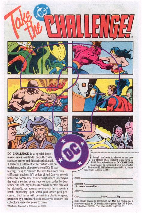 DC Comics Of The 1980s 1985 DC Challenge House Ad