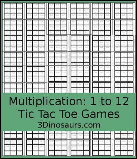 Free Multiplication Tic Tac Toe Printable 3 Dinosaurs