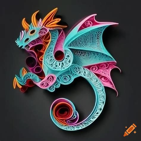 Quilling Paper Art Of A Symmetrical Dragon With Multiple Horns On Craiyon