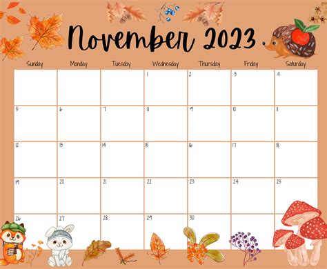 Editable November Calendar Beautiful Fall Printable November