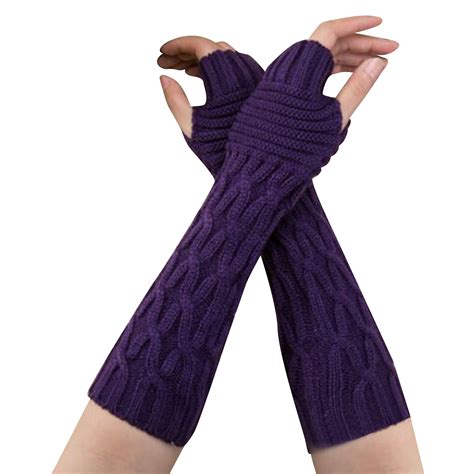 Yuelianxi Womens Knitting Wool Half Finger Long Gloves Autumn And