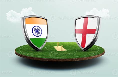 India Vs England Cricket Flags With Shield On Cricket Stadium 3d